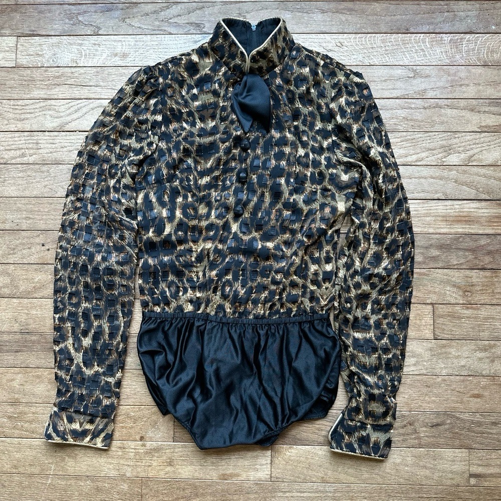 Hobby Horse Bodysuit Womens Size Extra Small Animal‎ Print Collar Metallic Glam
